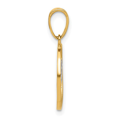 14K Yellow & Rhodium with White Rhodium Ocean and Palm Tree Round Pendant