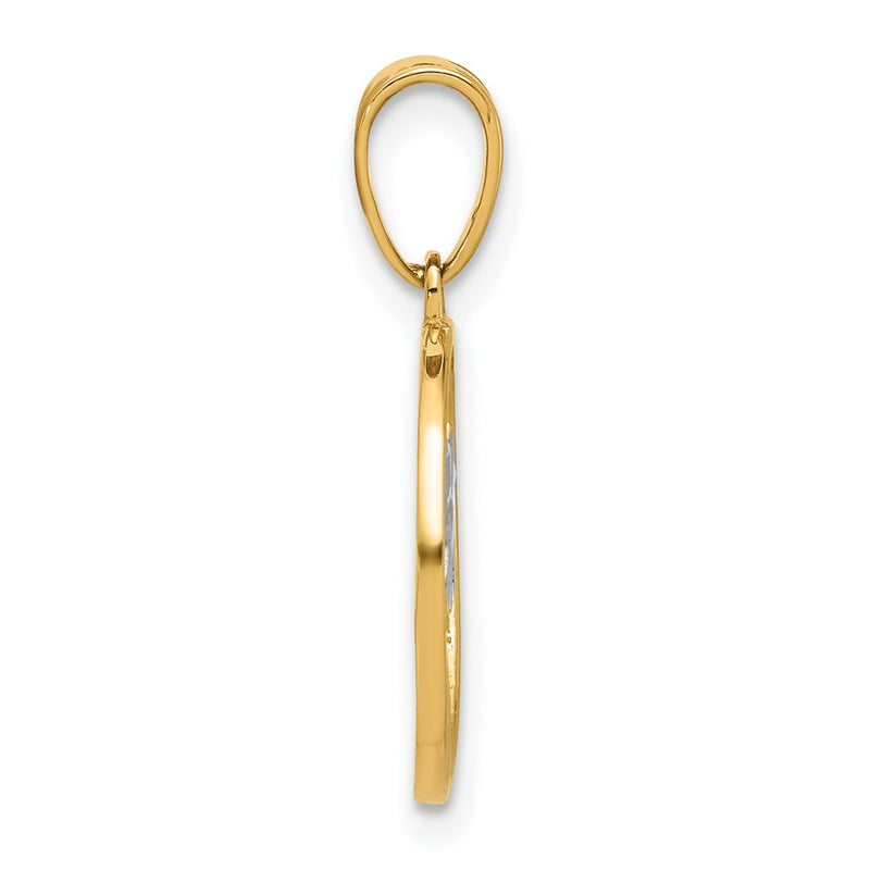 14K Yellow & Rhodium with White Rhodium Ocean and Palm Tree Round Pendant