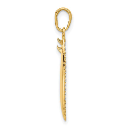 14K Yellow & Rhodium and White Rhodium D/c 3D Surfboard Pendant