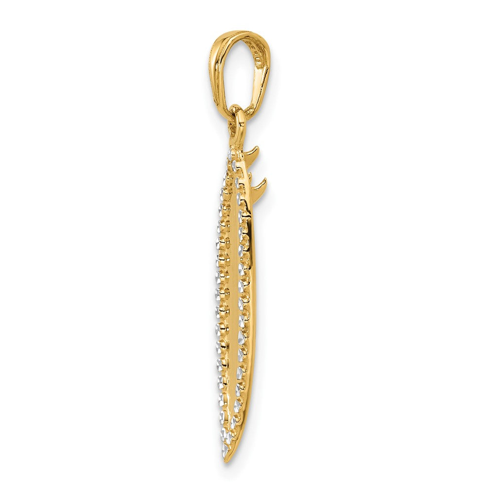 14K Yellow & Rhodium and White Rhodium D/c 3D Surfboard Pendant