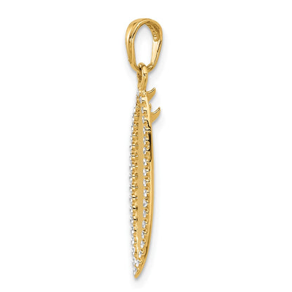 14K Yellow & Rhodium and White Rhodium D/c 3D Surfboard Pendant