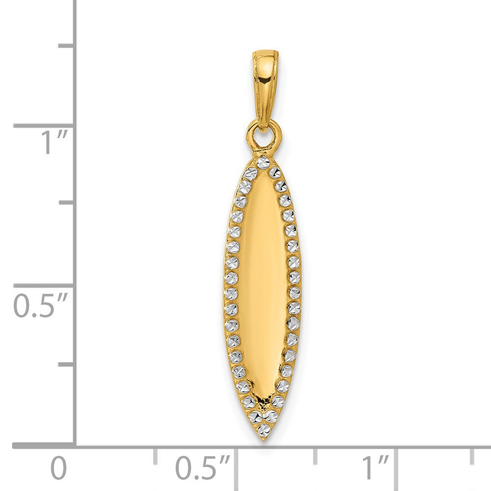 14K Yellow & Rhodium and White Rhodium D/c 3D Surfboard Pendant