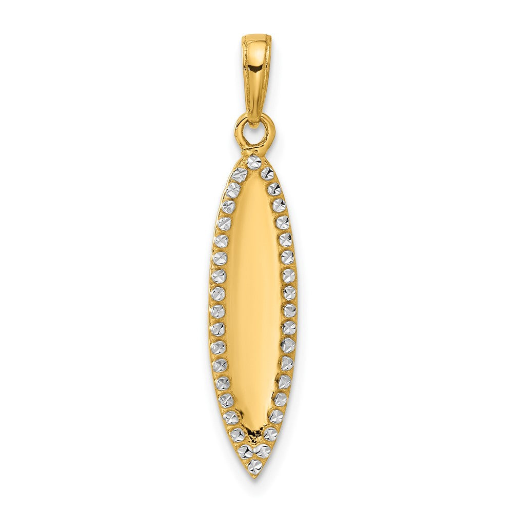 14K Yellow & Rhodium and White Rhodium D/c 3D Surfboard Pendant