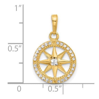 14K Yellow & Rhodium and White Rhodium D/c Compass Pendant