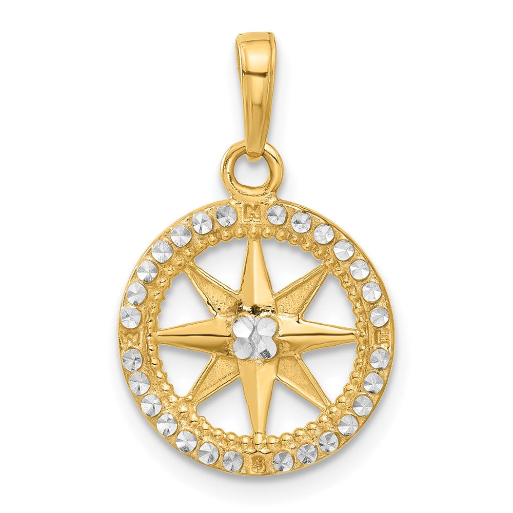 14K Yellow & Rhodium and White Rhodium D/c Compass Pendant