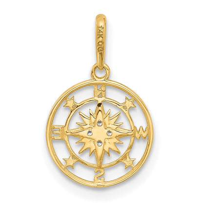 14K Yellow Gold Polished CZ Compass Pendant