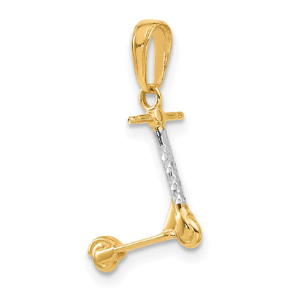 14K Yellow & Rhodium and White Rhodium D/c 3D Scooter Pendant