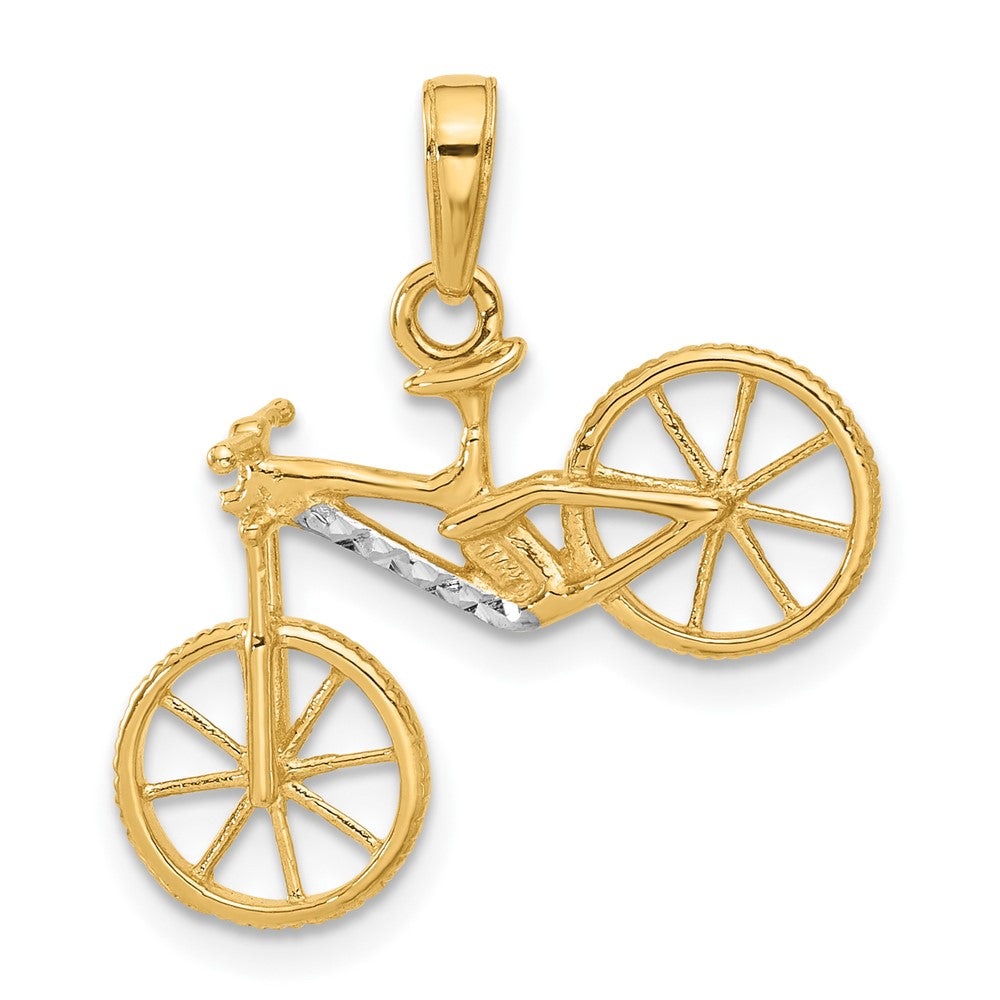 14K Yellow & Rhodium and White Rhodium D/c 3D Bicycle Pendant