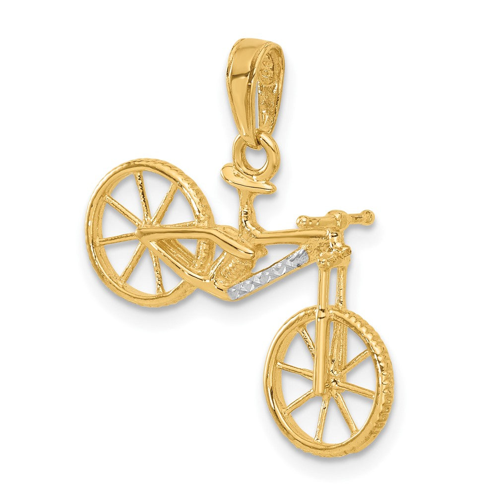 14K Yellow & Rhodium and White Rhodium D/c 3D Bicycle Pendant