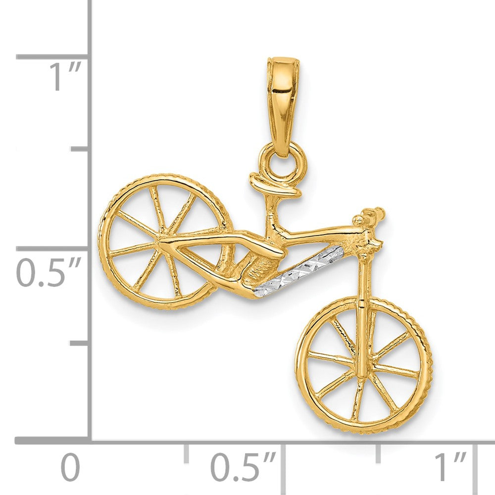 14K Yellow & Rhodium and White Rhodium D/c 3D Bicycle Pendant