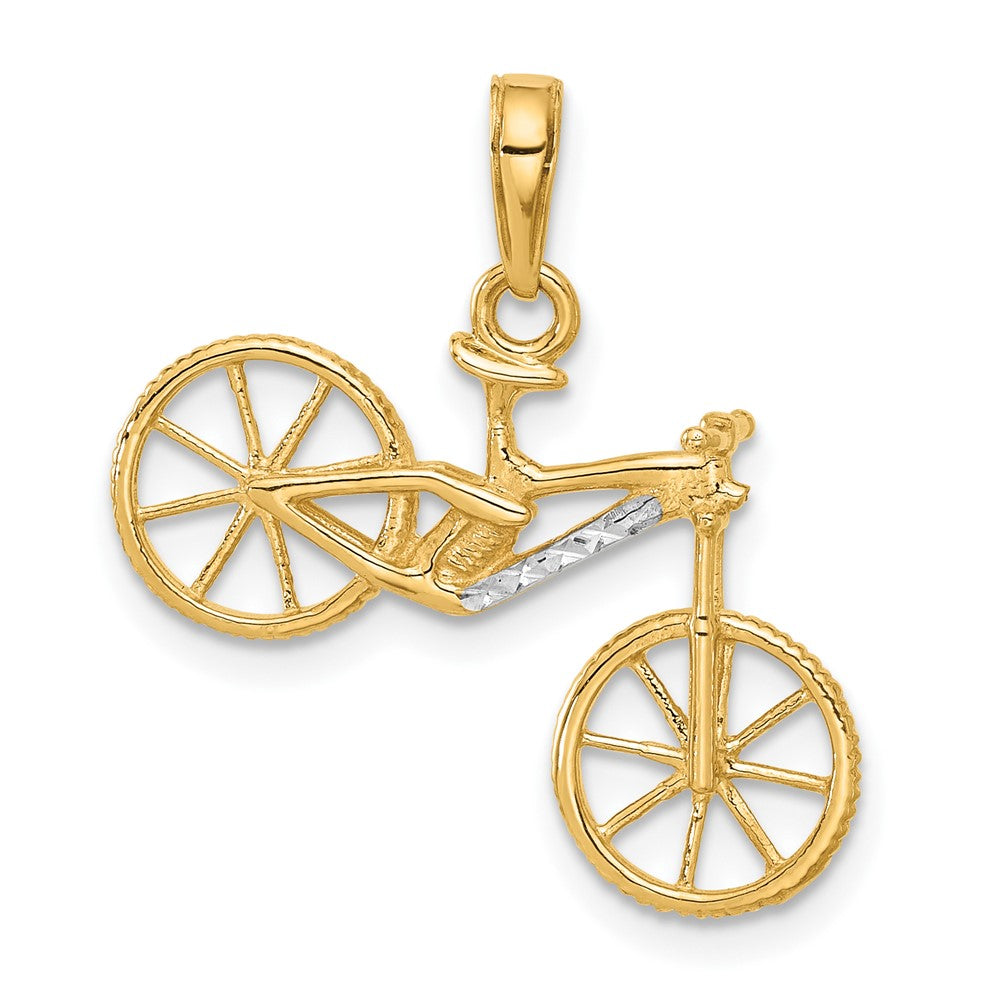 14K Yellow & Rhodium and White Rhodium D/c 3D Bicycle Pendant