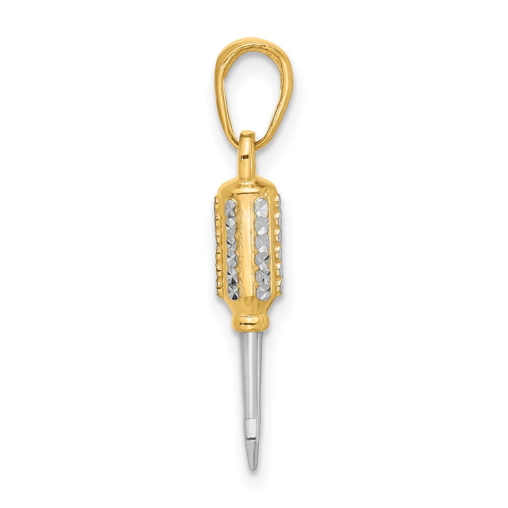 14K Yellow & Rhodium and White Rhodium D/c 3D Flathead Screwdriver Pendant