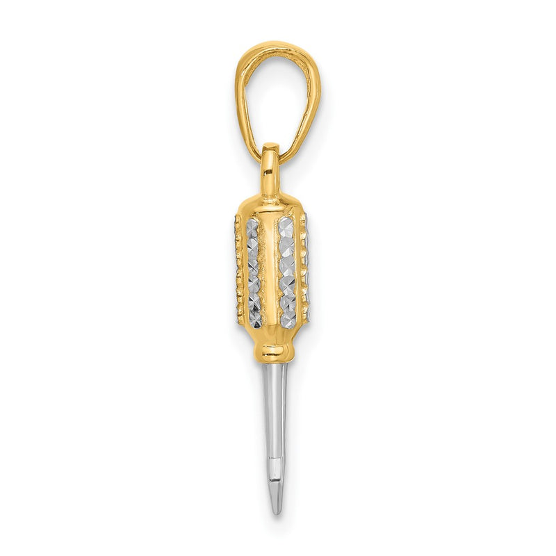 14K Yellow & Rhodium and White Rhodium D/c 3D Flathead Screwdriver Pendant