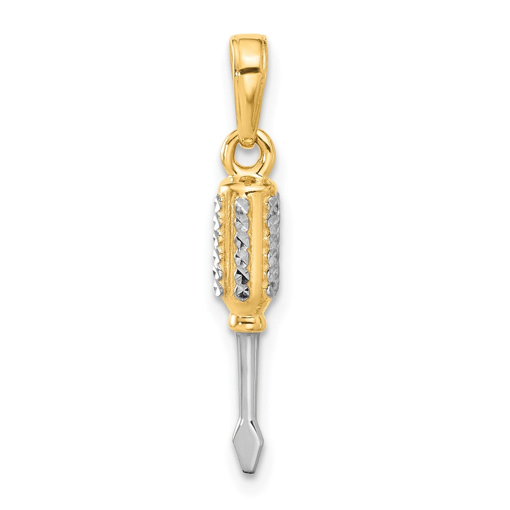 14K Yellow & Rhodium and White Rhodium D/c 3D Flathead Screwdriver Pendant