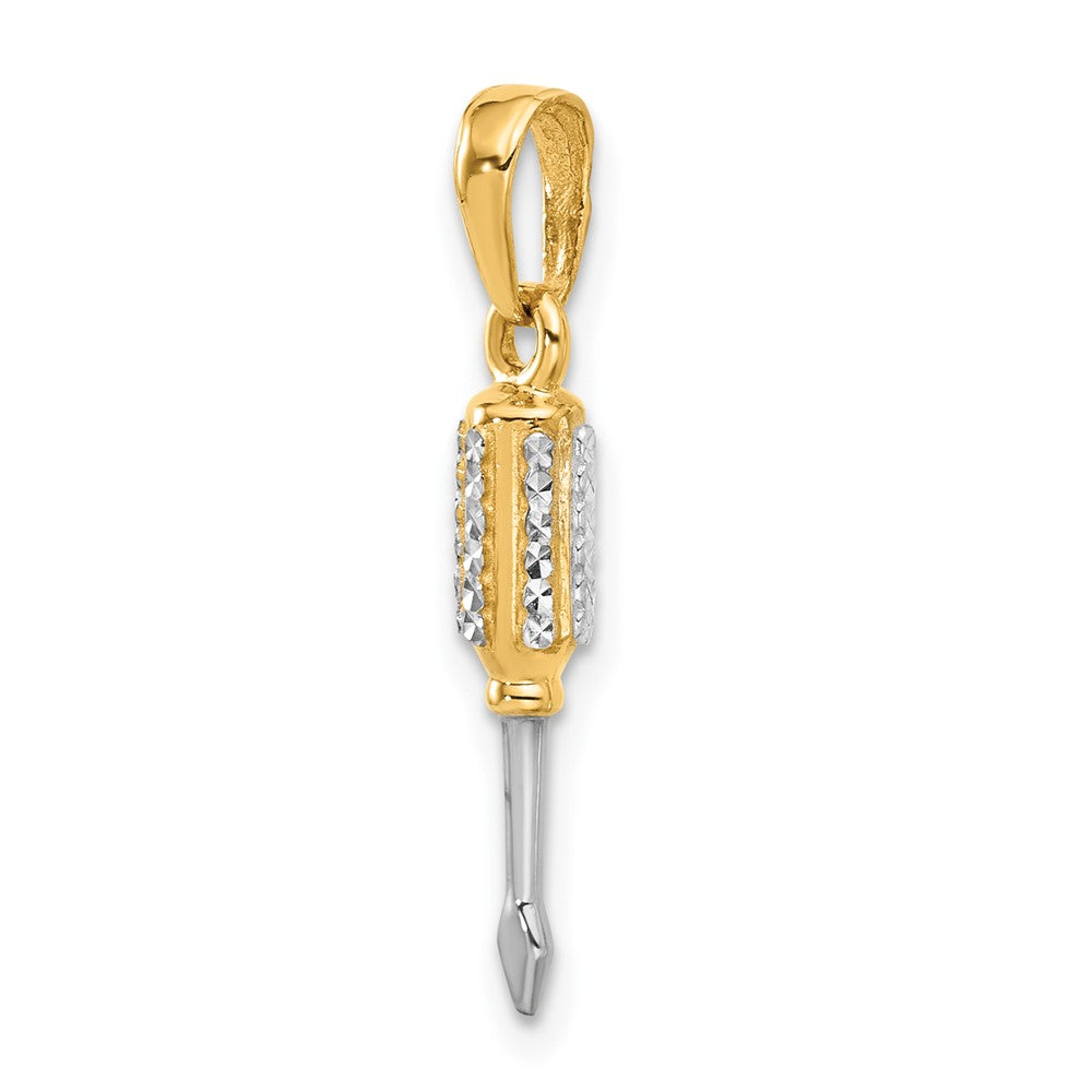 14K Yellow & Rhodium and White Rhodium D/c 3D Flathead Screwdriver Pendant