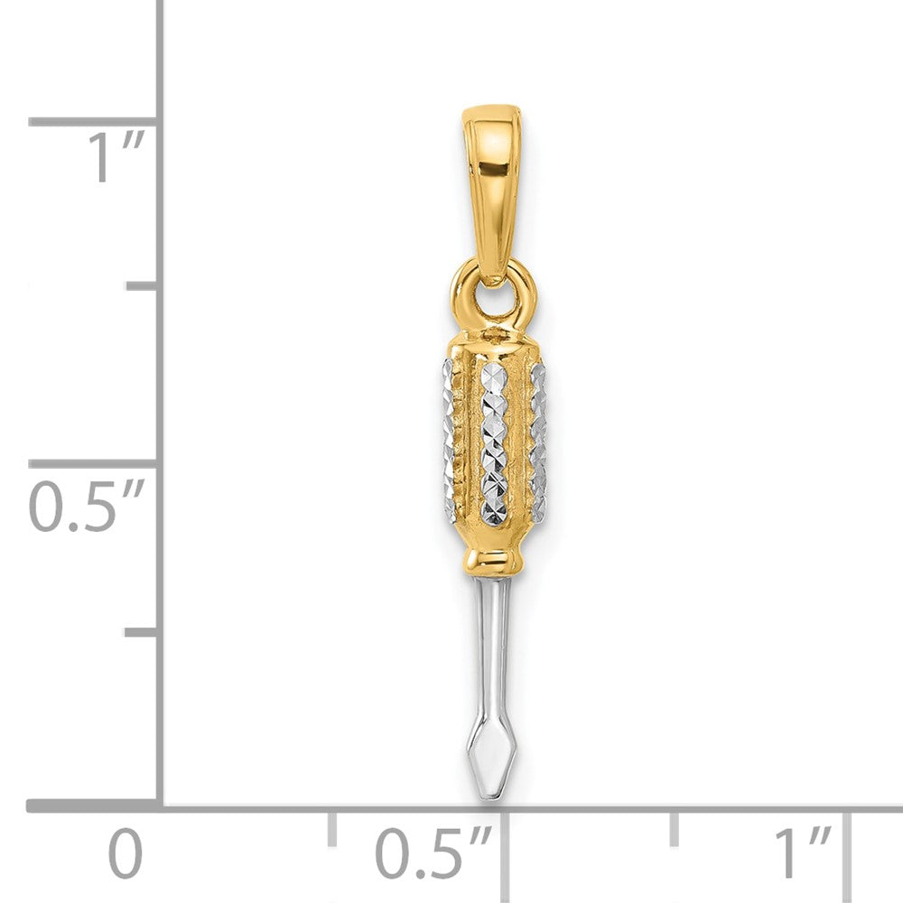 14K Yellow & Rhodium and White Rhodium D/c 3D Flathead Screwdriver Pendant