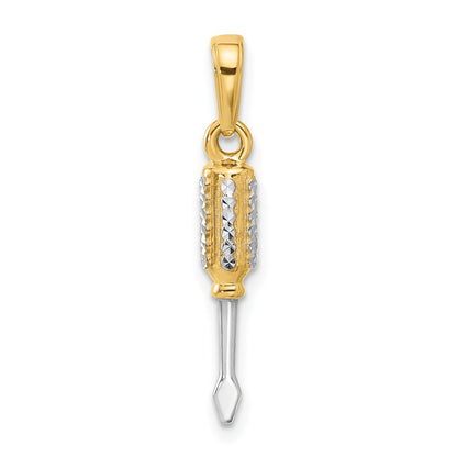 14K Yellow & Rhodium and White Rhodium D/c 3D Flathead Screwdriver Pendant