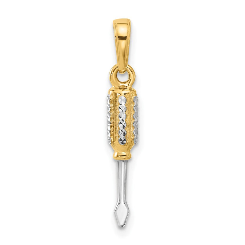 14K Yellow & Rhodium and White Rhodium D/c 3D Flathead Screwdriver Pendant
