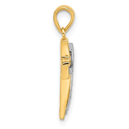 14K Two-Tone Polished and Diamond-Cut Cross Pendant