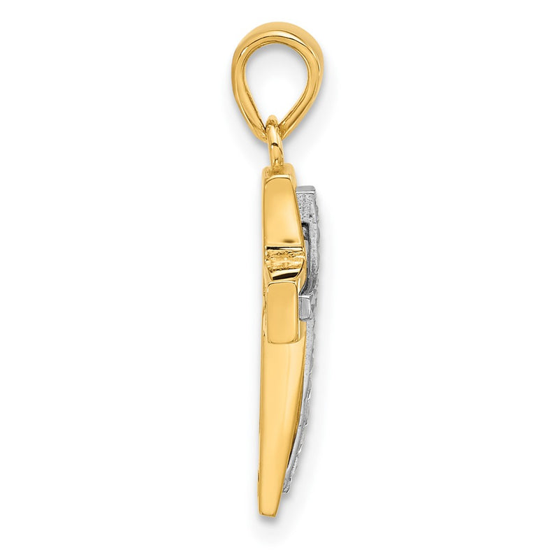 14K Two-Tone Polished and Diamond-Cut Cross Pendant