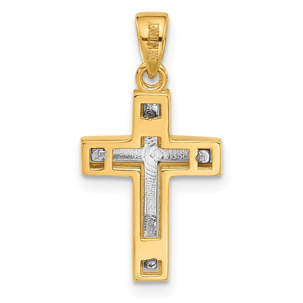 14K Two-Tone Polished and Diamond-Cut Cross Pendant