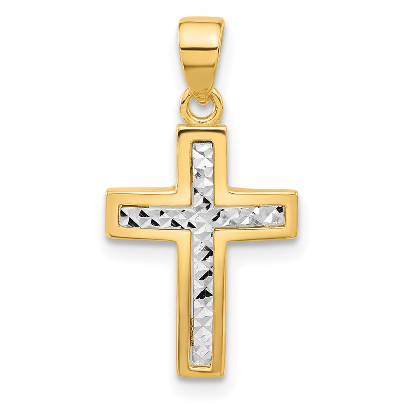 14K Two-Tone Polished and Diamond-Cut Cross Pendant