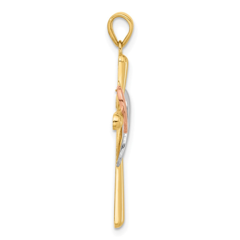 14K Two-Tone with White Rhodium Polished Cross with Heart Pendant