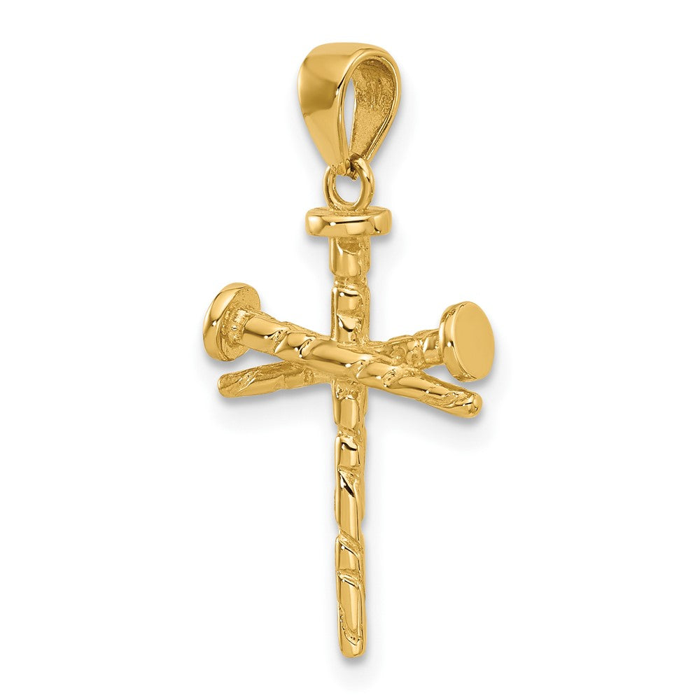 14K Yellow Gold Polished and Textured Nails Cross Pendant