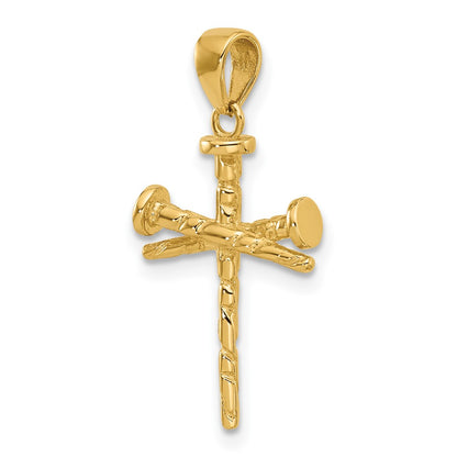 14K Yellow Gold Polished and Textured Nails Cross Pendant