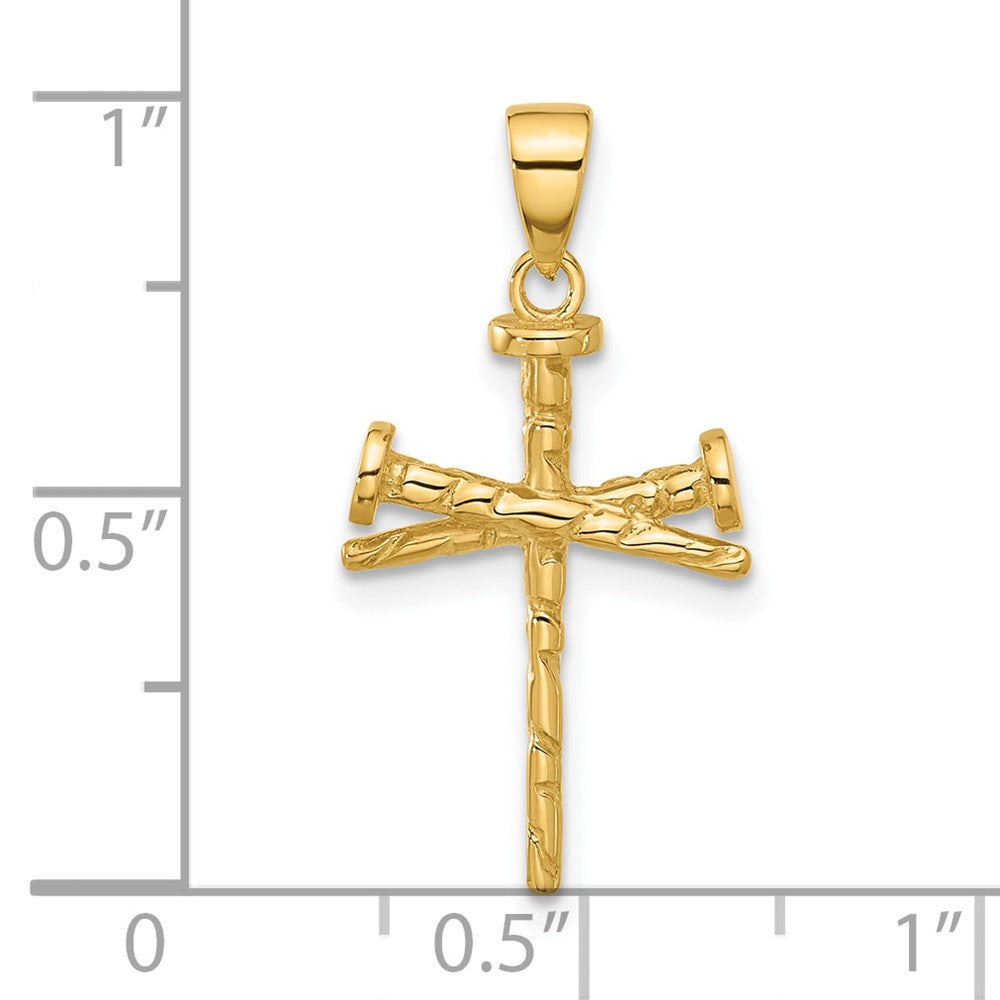 14K Yellow Gold Polished and Textured Nails Cross Pendant