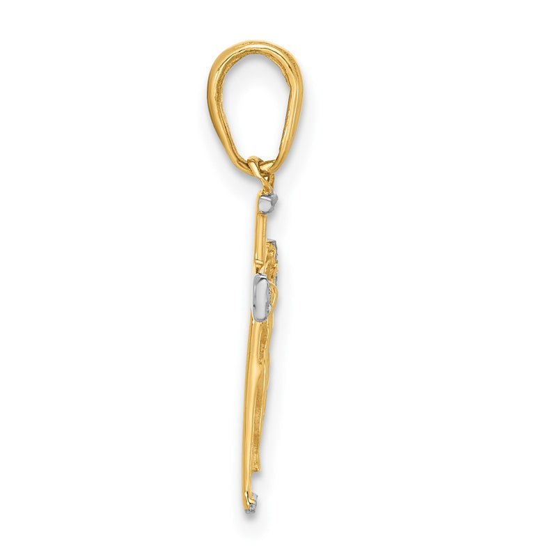 14K Yellow & Rhodium and White Rhodium D/c Crucifix Cross Pendant
