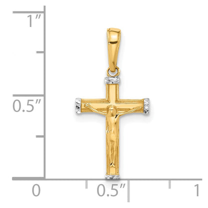 14K Yellow & Rhodium and White Rhodium D/c Crucifix Cross Pendant