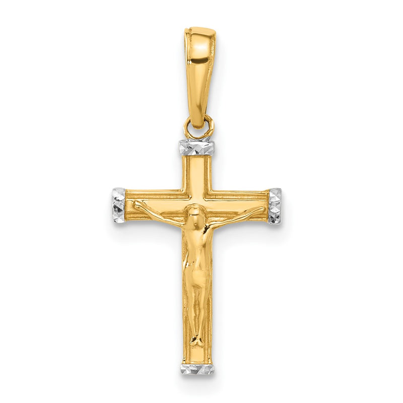 14K Yellow & Rhodium and White Rhodium D/c Crucifix Cross Pendant