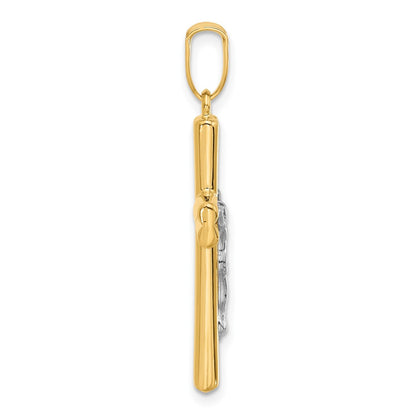 14K Two-Tone Polished and Textured Crucifix Pendant