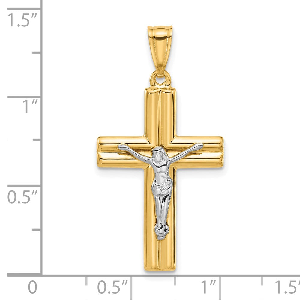 14K Two-Tone Polished and Textured Crucifix Pendant