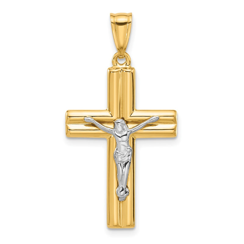 14K Two-Tone Polished and Textured Crucifix Pendant
