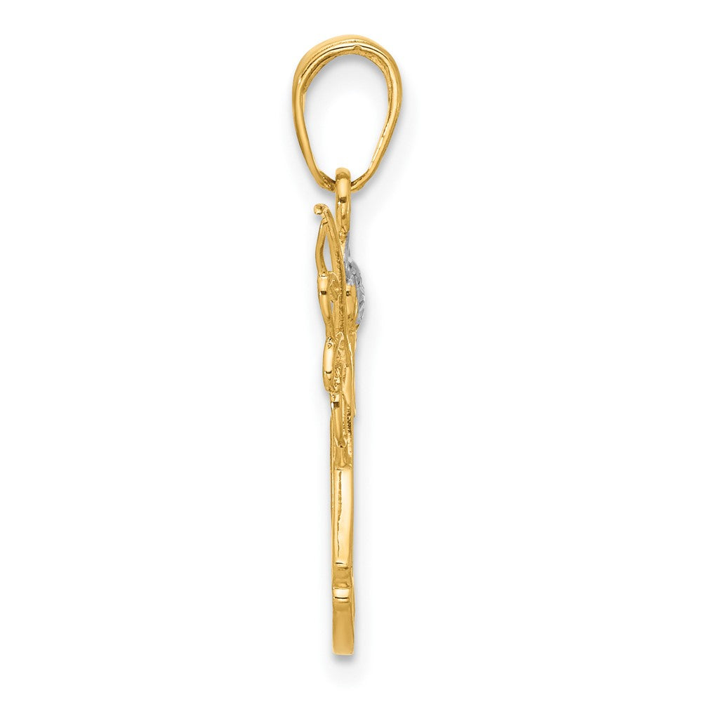 14K Yellow & Rhodium with White Rhodium D/c Angel Pendant