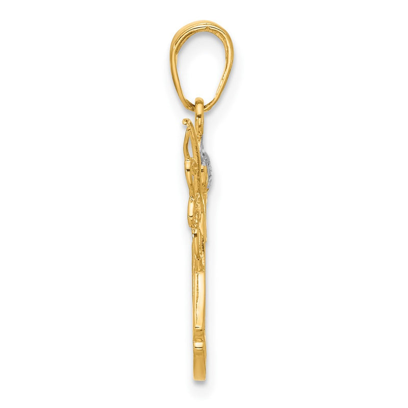 14K Yellow & Rhodium with White Rhodium D/c Angel Pendant