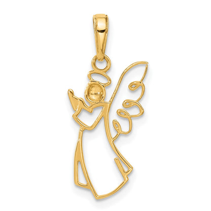 14K Yellow & Rhodium with White Rhodium D/c Angel Pendant