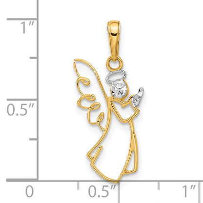 14K Yellow & Rhodium with White Rhodium D/c Angel Pendant