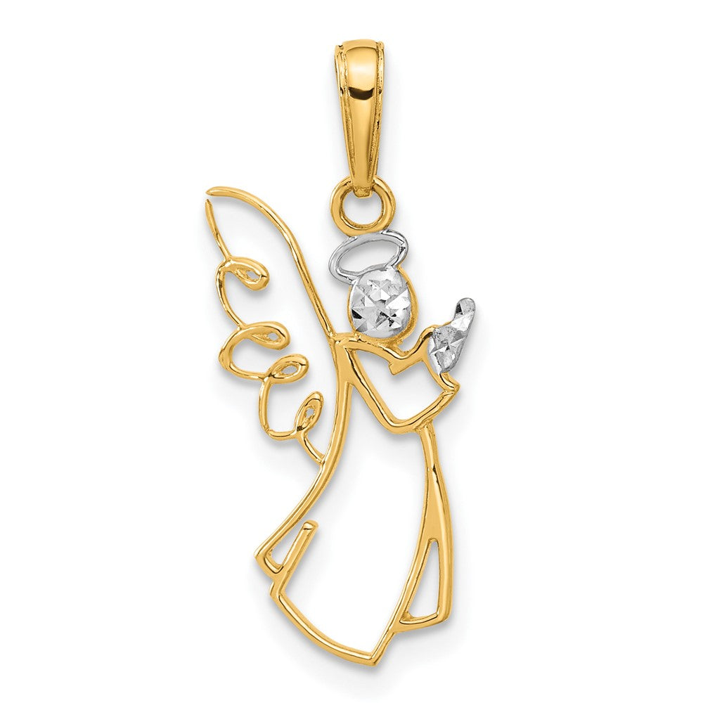 14K Yellow & Rhodium with White Rhodium D/c Angel Pendant