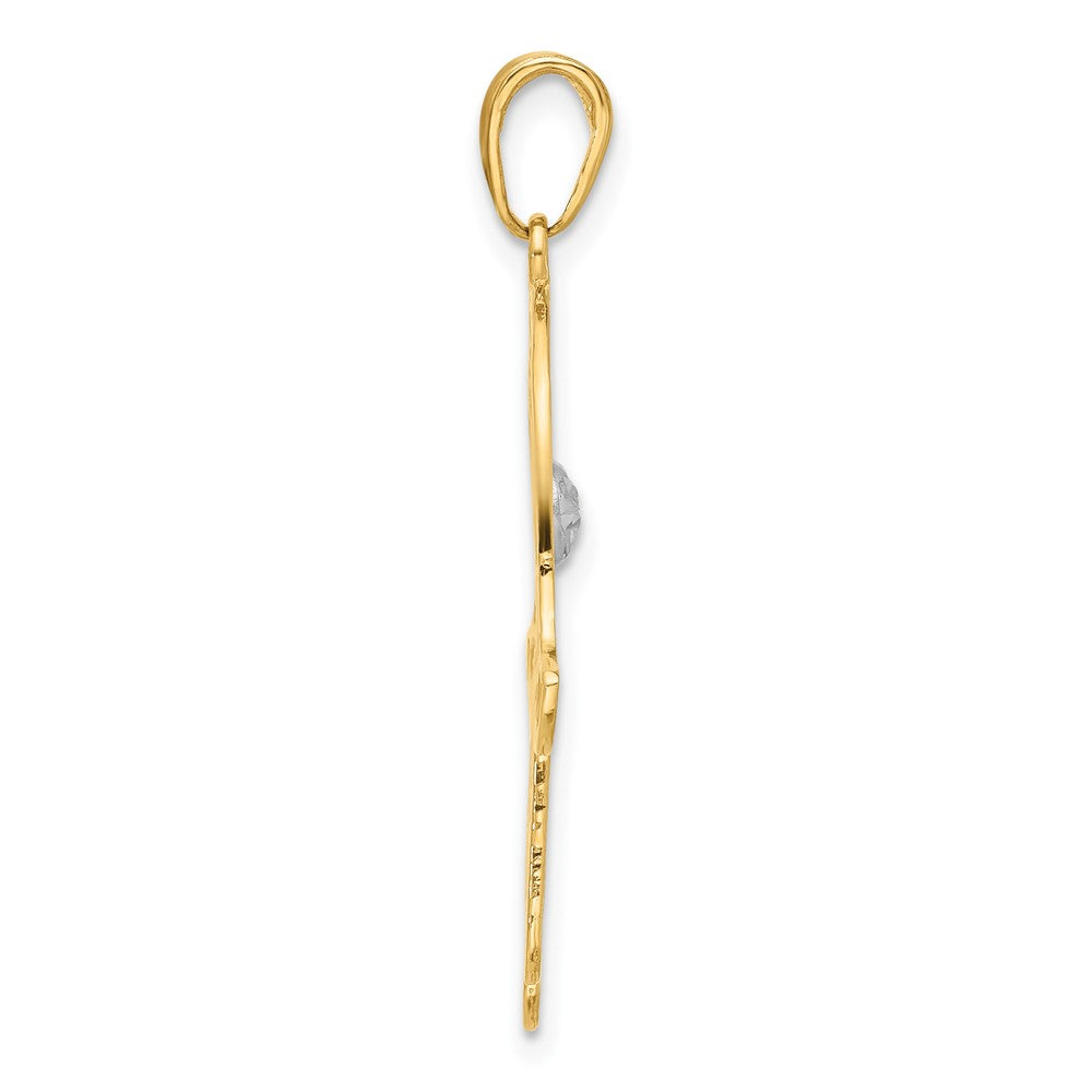 14K Yellow & Rhodium and White Rhodium D/c Filigree Hamsa Pendant