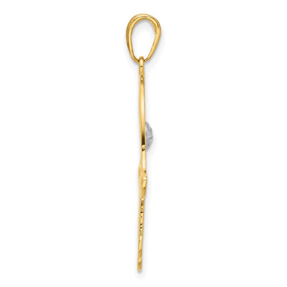 14K Yellow & Rhodium and White Rhodium D/c Filigree Hamsa Pendant