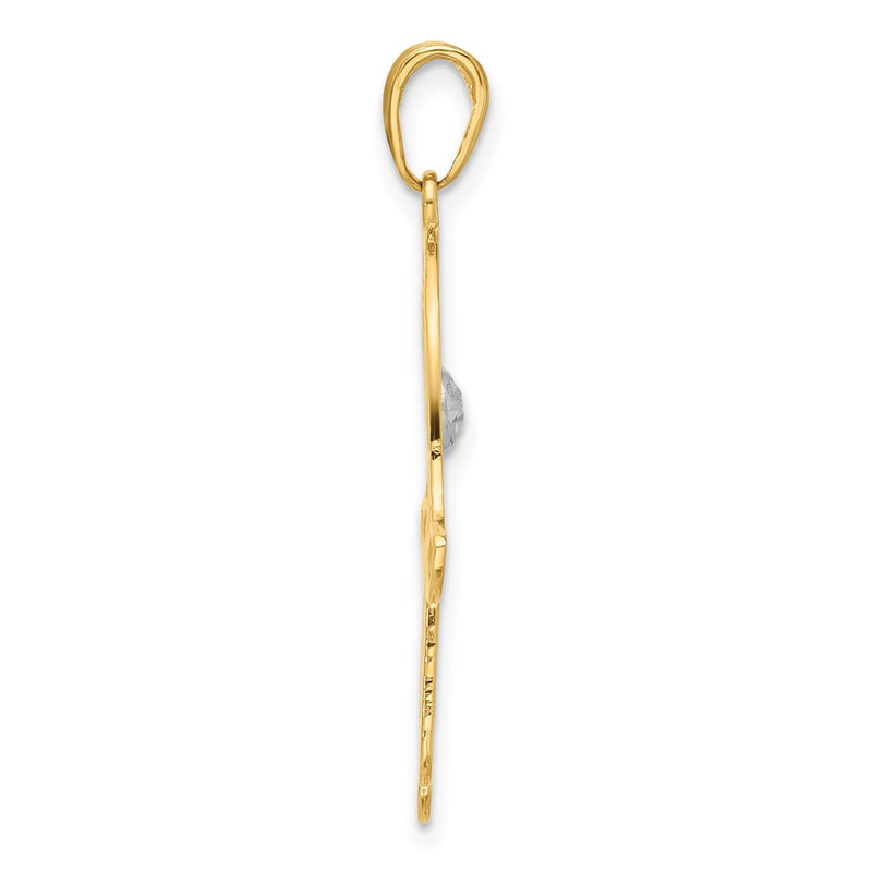 14K Yellow & Rhodium and White Rhodium D/c Filigree Hamsa Pendant