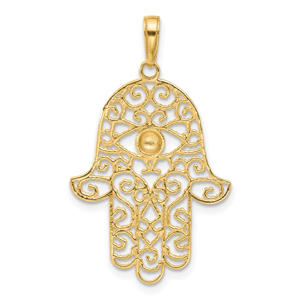 14K Yellow & Rhodium and White Rhodium D/c Filigree Hamsa Pendant