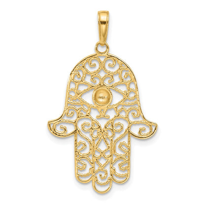 14K Yellow & Rhodium and White Rhodium D/c Filigree Hamsa Pendant
