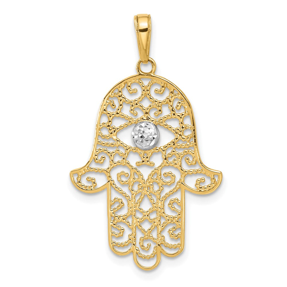 14K Yellow & Rhodium and White Rhodium D/c Filigree Hamsa Pendant