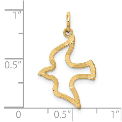 14K Yellow Gold Satin And Diamond-Cut Dove Charm