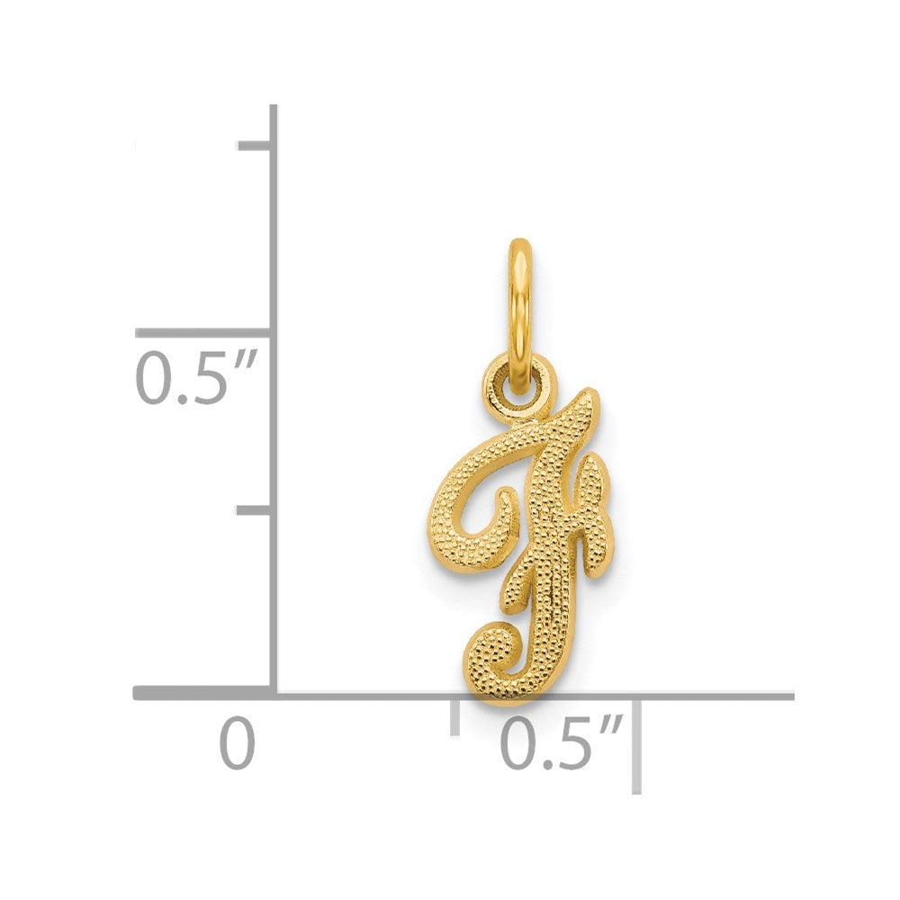 14K Yellow Gold 14Ky Script Letter F Initial Charm