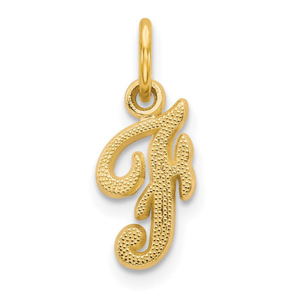 14K Yellow Gold 14Ky Script Letter F Initial Charm